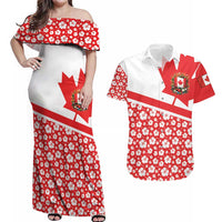 Canada Couples Matching Off Shoulder Maxi Dress and Hawaiian Shirt Summer Hibiscus Tropical Flower