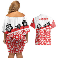 Canada Couples Matching Off Shoulder Short Dress and Hawaiian Shirt Summer Hibiscus Tropical Flower