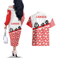 Canada Couples Matching Off The Shoulder Long Sleeve Dress and Hawaiian Shirt Summer Hibiscus Tropical Flower
