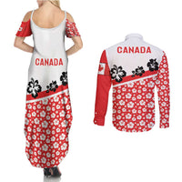 Canada Couples Matching Summer Maxi Dress and Long Sleeve Button Shirt Summer Hibiscus Tropical Flower