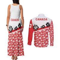 Canada Couples Matching Tank Maxi Dress and Long Sleeve Button Shirt Summer Hibiscus Tropical Flower