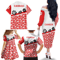 Canada Family Matching Off The Shoulder Long Sleeve Dress and Hawaiian Shirt Summer Hibiscus Tropical Flower