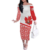 Canada Family Matching Off The Shoulder Long Sleeve Dress and Hawaiian Shirt Summer Hibiscus Tropical Flower