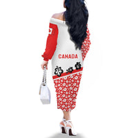 Canada Family Matching Off The Shoulder Long Sleeve Dress and Hawaiian Shirt Summer Hibiscus Tropical Flower