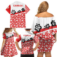 Canada Family Matching Off Shoulder Short Dress and Hawaiian Shirt Summer Hibiscus Tropical Flower
