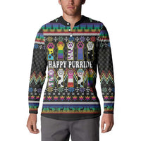 Pride Cat LGBT Button Sweatshirt Happy Purride Christmas - Cute Pet Rainbow Flag - Wonder Print Shop