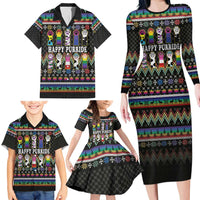 Pride Cat LGBT Family Matching Long Sleeve Bodycon Dress and Hawaiian Shirt Happy Purride Christmas - Cute Pet Rainbow Flag - Wonder Print Shop