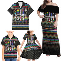 Pride Cat LGBT Family Matching Off Shoulder Maxi Dress and Hawaiian Shirt Happy Purride Christmas - Cute Pet Rainbow Flag - Wonder Print Shop