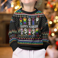 Pride Cat LGBT Kid Ugly Christmas Sweater Happy Purride Christmas - Cute Pet Rainbow Flag - Wonder Print Shop