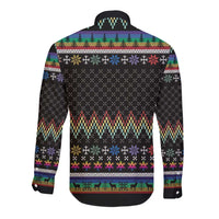 Pride Cat LGBT Long Sleeve Button Shirt Happy Purride Christmas - Cute Pet Rainbow Flag - Wonder Print Shop