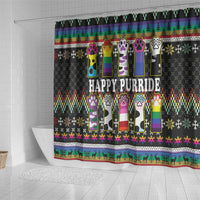 Pride Cat LGBT Shower Curtain Happy Purride Christmas - Cute Pet Rainbow Flag