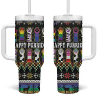 Pride Cat LGBT Tumbler With Handle Happy Purride Christmas - Cute Pet Rainbow Flag - Wonder Print Shop