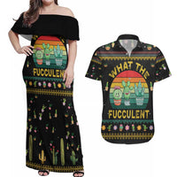 Cacuts Christmas Couples Matching Off Shoulder Maxi Dress and Hawaiian Shirt Cactus What the Fucculent - Wonder Print Shop