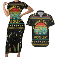 Cacuts Christmas Couples Matching Short Sleeve Bodycon Dress and Hawaiian Shirt Cactus What the Fucculent - Wonder Print Shop