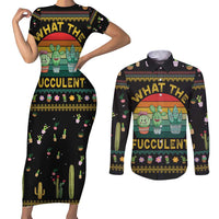 Cacuts Christmas Couples Matching Short Sleeve Bodycon Dress and Long Sleeve Button Shirt Cactus What the Fucculent - Wonder Print Shop