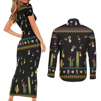 Cacuts Christmas Couples Matching Short Sleeve Bodycon Dress and Long Sleeve Button Shirt Cactus What the Fucculent - Wonder Print Shop