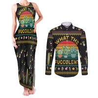 Cacuts Christmas Couples Matching Tank Maxi Dress and Long Sleeve Button Shirt Cactus What the Fucculent - Wonder Print Shop