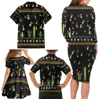 Cacuts Christmas Family Matching Long Sleeve Bodycon Dress and Hawaiian Shirt Cactus What the Fucculent - Wonder Print Shop
