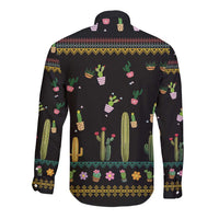 Cacuts Christmas Long Sleeve Button Shirt Cactus What the Fucculent - Wonder Print Shop