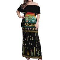 Cacuts Christmas Off Shoulder Maxi Dress Cactus What the Fucculent - Wonder Print Shop