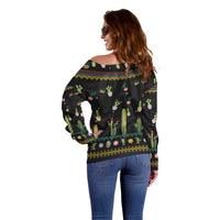 Cacuts Christmas Off Shoulder Sweater Cactus What the Fucculent - Wonder Print Shop