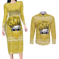 Latin King Couples Matching Long Sleeve Bodycon Dress and Long Sleeve Button Shirt Paisley Pattern Yellow - Wonder Print Shop