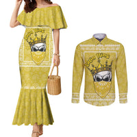 Latin King Couples Matching Mermaid Dress and Long Sleeve Button Shirt Paisley Pattern Yellow