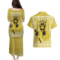 Latin King Couples Matching Puletasi and Hawaiian Shirt Paisley Pattern Yellow - Wonder Print Shop