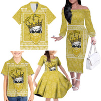 Latin King Family Matching Off The Shoulder Long Sleeve Dress and Hawaiian Shirt Paisley Pattern Yellow - Wonder Print Shop
