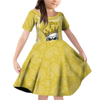 Latin King Family Matching Off Shoulder Short Dress and Hawaiian Shirt Paisley Pattern Yellow - Wonder Print Shop