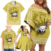 Latin King Family Matching Off Shoulder Short Dress and Hawaiian Shirt Paisley Pattern Yellow - Wonder Print Shop
