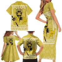 Latin King Family Matching Short Sleeve Bodycon Dress and Hawaiian Shirt Paisley Pattern Yellow - Wonder Print Shop