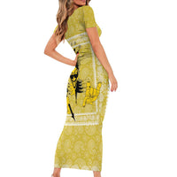 Latin King Family Matching Short Sleeve Bodycon Dress and Hawaiian Shirt Paisley Pattern Yellow - Wonder Print Shop