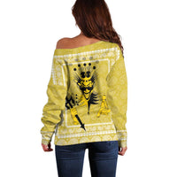 Latin King Off Shoulder Sweater Paisley Pattern Yellow - Wonder Print Shop