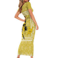 Latin King Short Sleeve Bodycon Dress Paisley Pattern Yellow - Wonder Print Shop