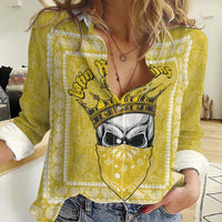 Latin King Women Casual Shirt Paisley Pattern Yellow - Wonder Print Shop