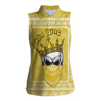 Latin King Women Sleeveless Polo Shirt Paisley Pattern Yellow - Wonder Print Shop