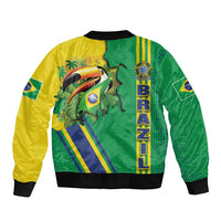 Brazil Flag Emblem Sleeve Zip Bomber Jacket Toco Toucan In My Heart