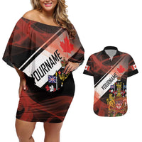 Canada Flag Coat of Arms Couples Matching Off Shoulder Short Dress and Hawaiian Shirt Light Wave Abstract Style