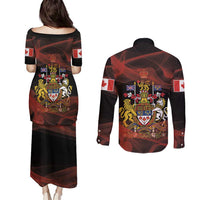 Canada Flag Coat of Arms Couples Matching Puletasi and Long Sleeve Button Shirt Light Wave Abstract Style