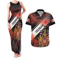 Canada Flag Coat of Arms Couples Matching Tank Maxi Dress and Hawaiian Shirt Light Wave Abstract Style