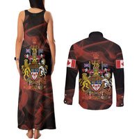 Canada Flag Coat of Arms Couples Matching Tank Maxi Dress and Long Sleeve Button Shirt Light Wave Abstract Style