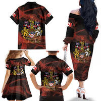 Canada Flag Coat of Arms Family Matching Off The Shoulder Long Sleeve Dress and Hawaiian Shirt Light Wave Abstract Style