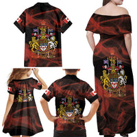 Canada Flag Coat of Arms Family Matching Off Shoulder Maxi Dress and Hawaiian Shirt Light Wave Abstract Style