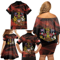 Canada Flag Coat of Arms Family Matching Off Shoulder Short Dress and Hawaiian Shirt Light Wave Abstract Style