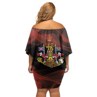 Canada Flag Coat of Arms Family Matching Off Shoulder Short Dress and Hawaiian Shirt Light Wave Abstract Style