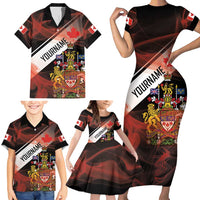 Canada Flag Coat of Arms Family Matching Short Sleeve Bodycon Dress and Hawaiian Shirt Light Wave Abstract Style