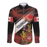 Canada Flag Coat of Arms Long Sleeve Button Shirt Light Wave Abstract Style