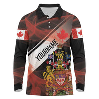 Canada Flag Coat of Arms Long Sleeve Polo Shirt Light Wave Abstract Style
