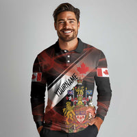 Canada Flag Coat of Arms Long Sleeve Polo Shirt Light Wave Abstract Style